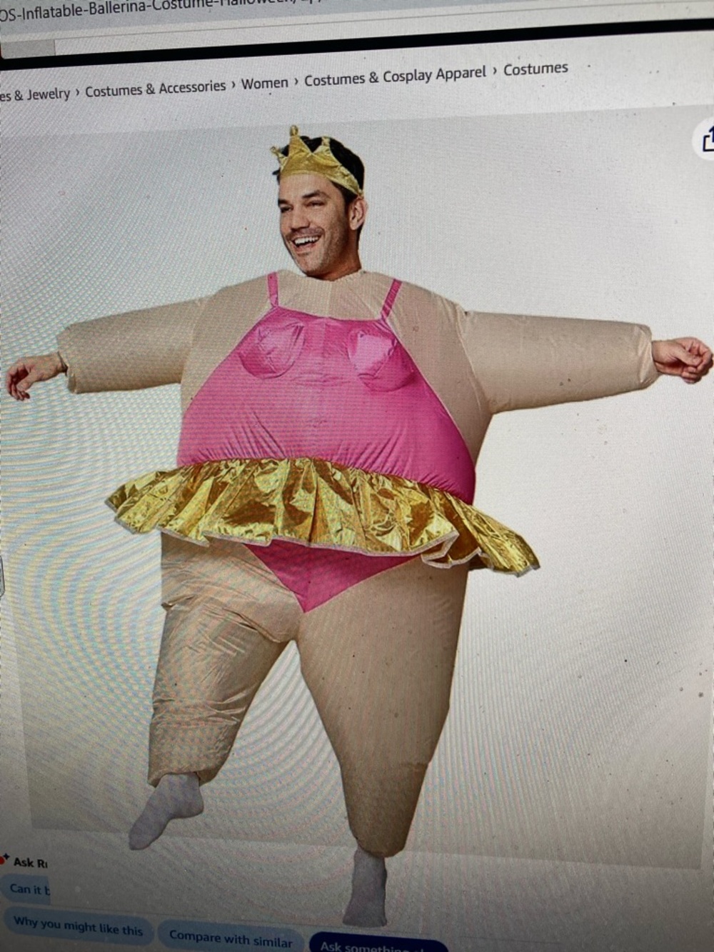 Source Unknown Inflatable Pink and Gold Ballerina Costume for Men